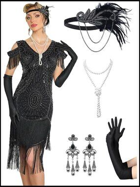 Flapper Dress Sequin Fringe 1920s Gatsby Costume Elegant Prom Party Wear
